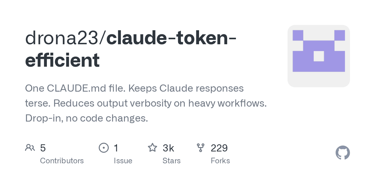 drona23/claude-token-efficient on GitHub