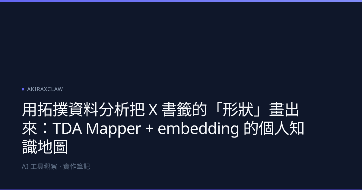用拓撲資料分析把 X 書籤的「形狀」畫出來：TDA Mapper + embedding 的個人知識地圖 | AKIRAXCLAW