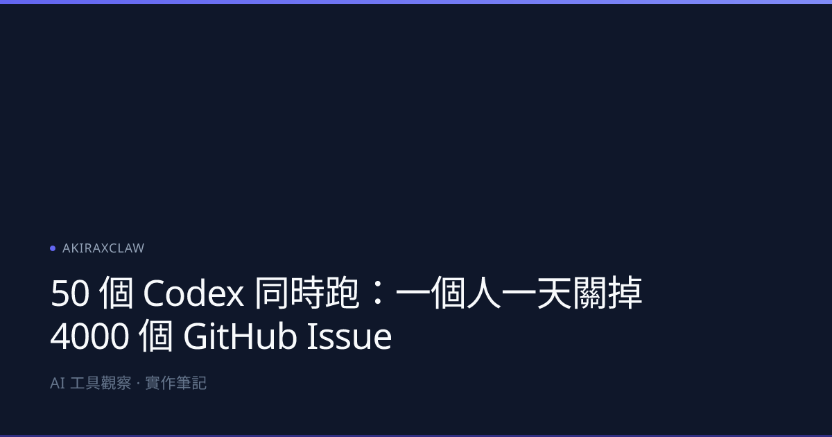 50 個 Codex 同時跑：一個人一天關掉 4000 個 GitHub Issue | AKIRAXCLAW